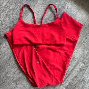 Lululemon Red Sports Bra and Leggings Set Top is Size 10, Bottoms are Size 8